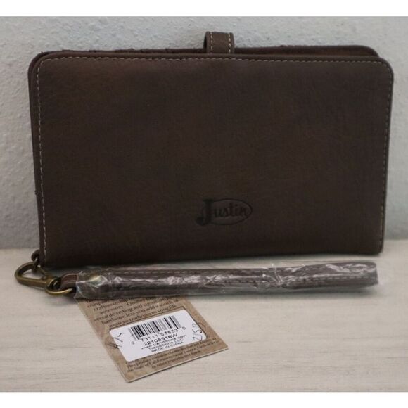 Justin Boots 22108516W Women's Textured Brown Leather Yoke Slim Wristlet Wallet - Picture 2 of 9